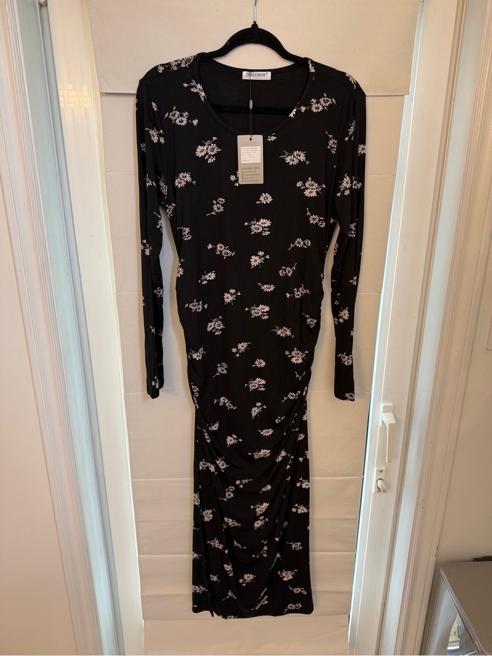 Maternity Black Floral Long Sleeve Maxi Dress by Smallshow